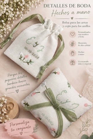 Bolsita para Arras y Cojín para Anillos Boda