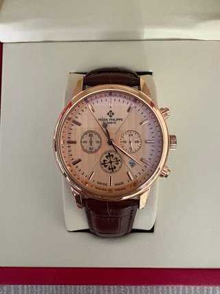 Reloj elegante hombre Caja oro rosa y correa piel