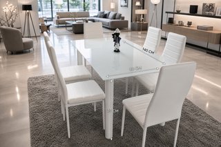 Conjunto de Mesa y 6 Sillas Blancas