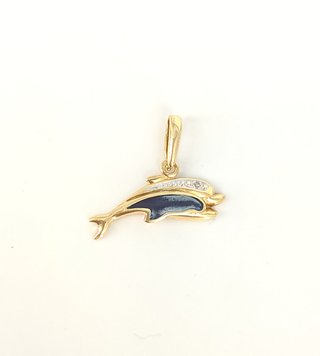 Colgante Delfin de oro 18k con circonitas, 0.99 g.