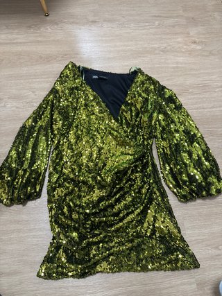 Vestido de Lentejuelas Verde Zara Talla S