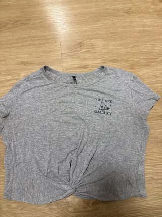 Camiseta Gris Corta con Estampado