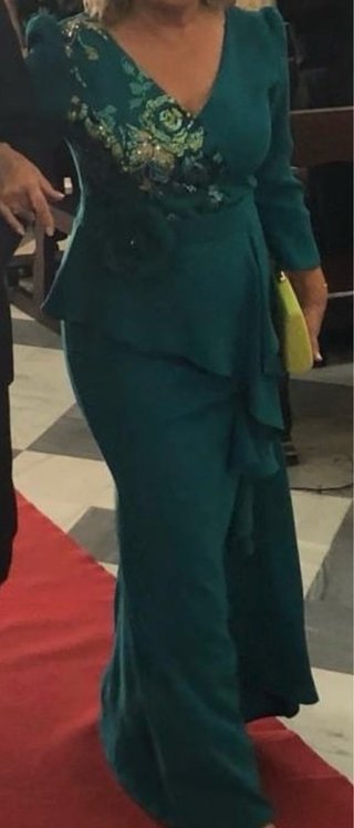 Vestido de fiesta largo color verde azulado