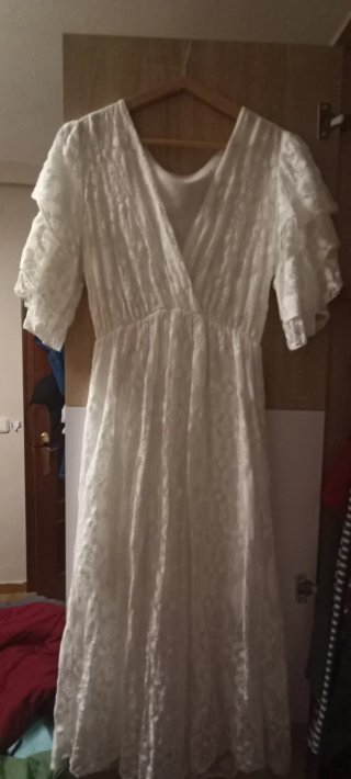 Vestido Ibicenco Blanco Encaje Volantes XL