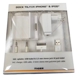Base cargador iphone 30 pines + cable + jack 3.5mm