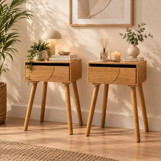 Set 2 Mesitas de Noche / Auxiliar Madera con Cajón