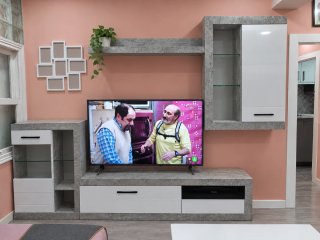 Mueble de Salón Modular Gris y Blanco