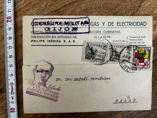 Tarjeta postal censura militar Gijón  1939