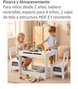 Set Mesa y 2 Sillas Infantiles Blanco/Gris