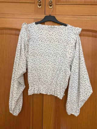 Blusa Naf Naf Blanca con Lunares Negros Talla S