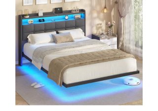 Cama 140x200 con Cabecero Gris y Luces LED