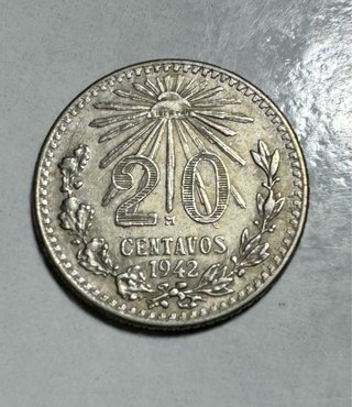 Moneda 20 Centavos México 1942 de Plata