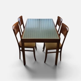 Mesa comedor extensible madera/cristal + 4 sillas