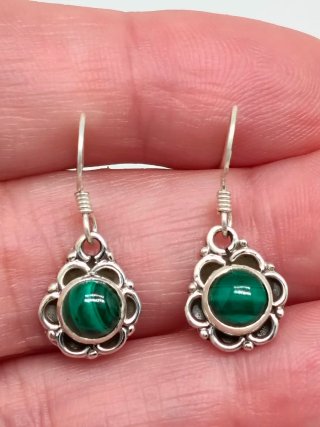 Pendientes de Plata de Ley 925 y Malaquita