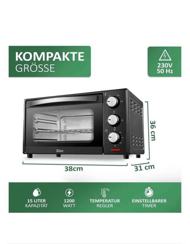 Mini Horno Zilan 15 Litros Negro