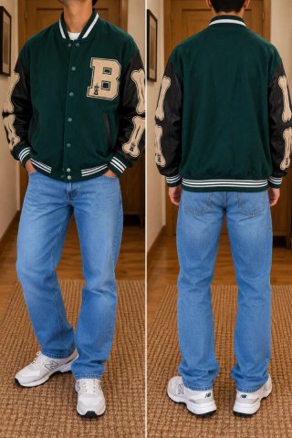 Cazadora Varsity Aelfric Eden Verde y Negra