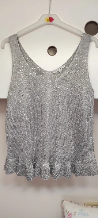 Camiseta Tintoretto Lentejuelas Plateada Talla M