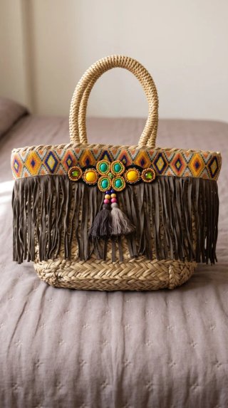 Bolso Capazo Rafia Boho Chic con Flecos