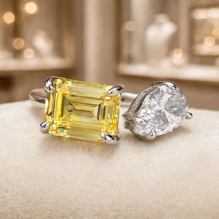 Anillo Abierto Ajustable  – Citrino y Cuarzo blanc