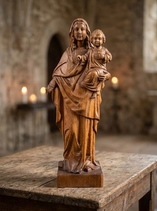 Virgen con Niño tallada en madera 36 cm