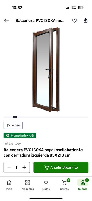 Puerta Balconera PVC Nogal 85x210 cm