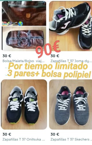 Lote 3 Pares Zapatillas T37 y Bolsa Polipiel
