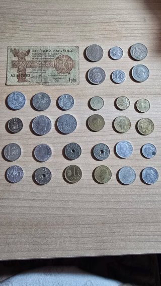 Lote Numismática: Billete 1 Peseta y Monedas