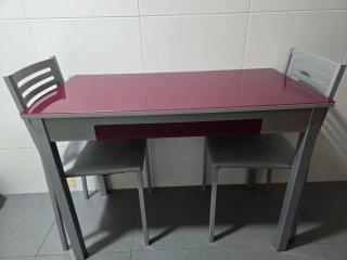 Mesa de Cocina con Cristal y 2 Sillas