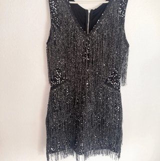 Vestido de Flecos y Lentejuelas Negro