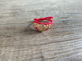 Anillo San benito rojo, balines diamantados oro18k