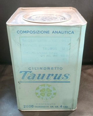Scatola di latta vintage Cilindretto Taurus