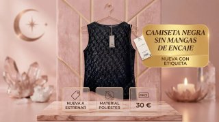 Camiseta sin mangas de encaje negra