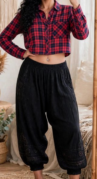 Blusa corta cuadros t-M