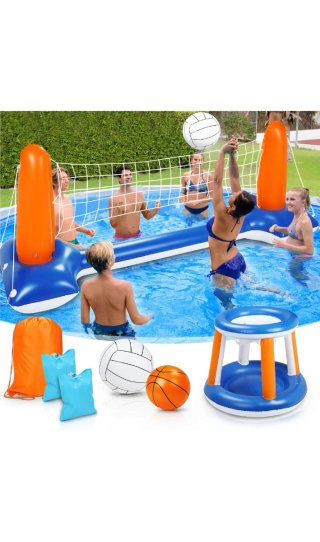 Set Juegos Inflables Piscina Voley Red Canasta