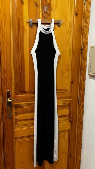 Vestido largo bicolor negro y blanco