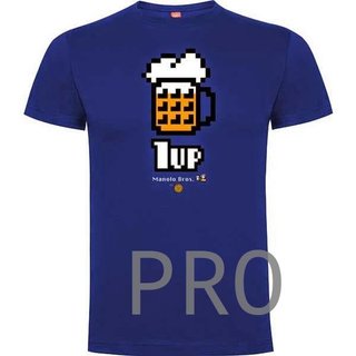 Camiseta 1UP Cerveza (Azul, Roja) - Talla: S, Color: Rojo