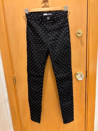 Pantalón Stradivarius Negro con Lunares Talla XS
