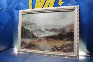 Grande acquerello di Celia Bayona. Paesaggio di montagna in autunno.