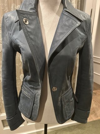 Chaqueta de Piel Mango Azul