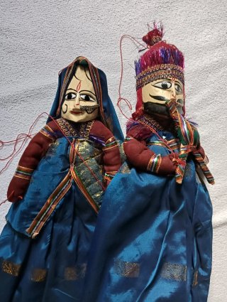 Coppia di Marionette Vintage del Rajasthan
