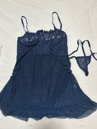 Conjunto Picardías y Tanga Azul Marino Talla S