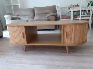 Mesa de centro de madera, 120x55x40cm.