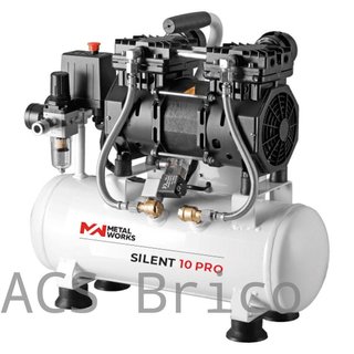 Compresor de Aire 10 Litros Sin Aceite 8 Bar 230V - Silent 10 Pro - METALWORKS
