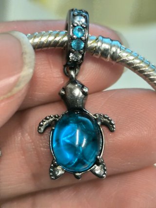 Charm de Tortuga Plateado y Turquesa