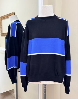 Jersey Mango Negro con Rayas Azules Talla L