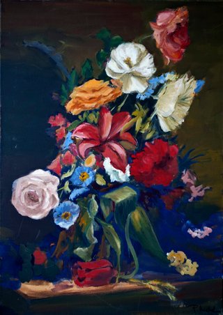 Cuadro al óleo de flores
