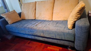Sofá Cama Tres Plazas Azul y Beige