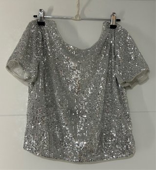 Top de lentejuelas plateado Talla M