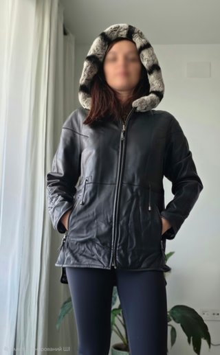 Chaqueta de piel con capucha, pelo, reversible