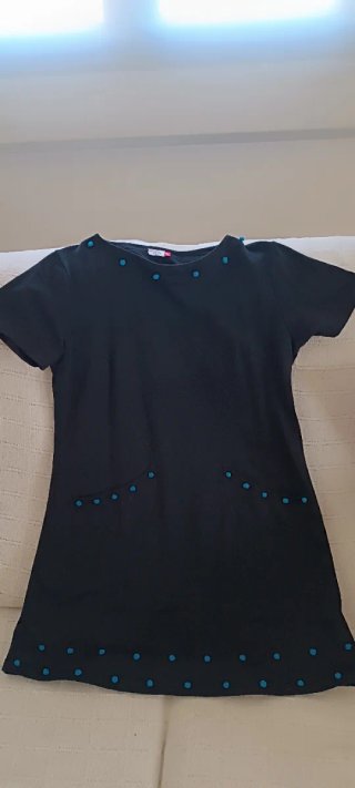 Vestido Negro con Detalles Turquesa Talla Xl